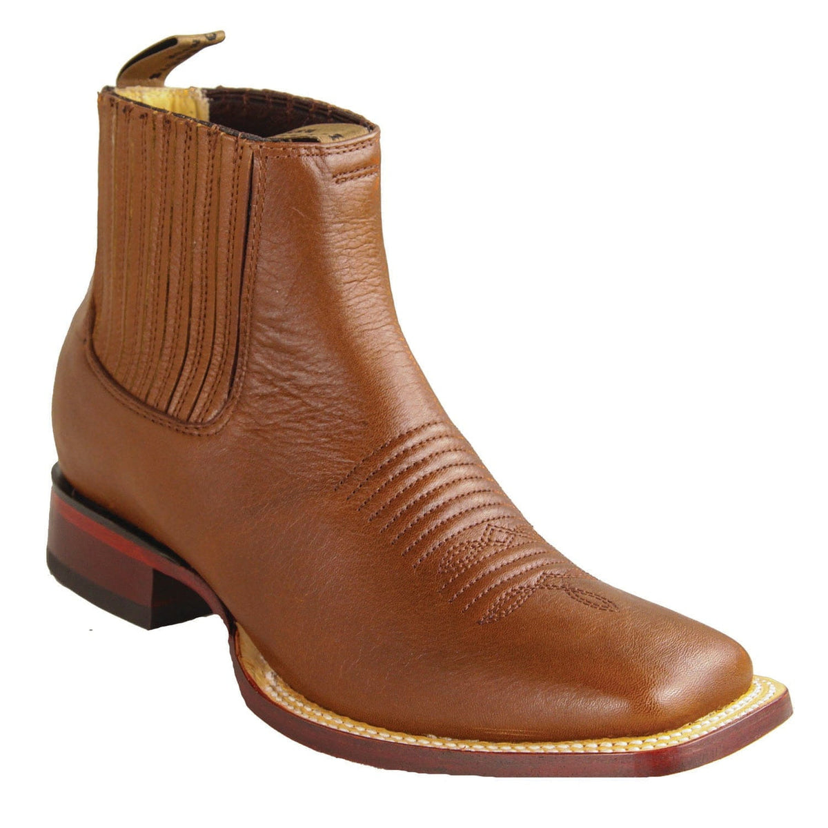 Men's Genuine Belmont Leather Wide Square Toe Ankle Boots Brown Color - Los Altos Boots - Brown