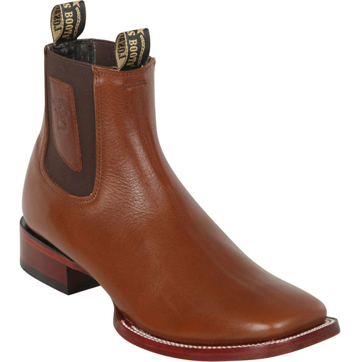 Men's Genuine Belmont Leather Wide Square Toe Ankle Boots Brown Color - Los Altos Boots - Brown