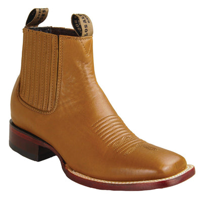 Men's Genuine Belmont Leather Wide Square Toe Ankle Boots Honey Color - Los Altos Boots - Honey