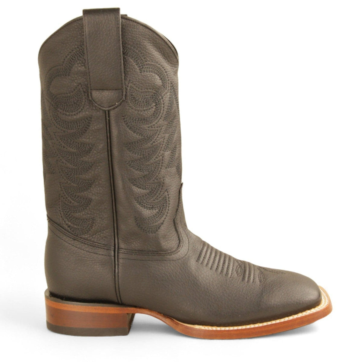 Men's Genuine Bull Shoulder Skin Rodeo Wide Square Toe Boots - Los Altos Boots - Black