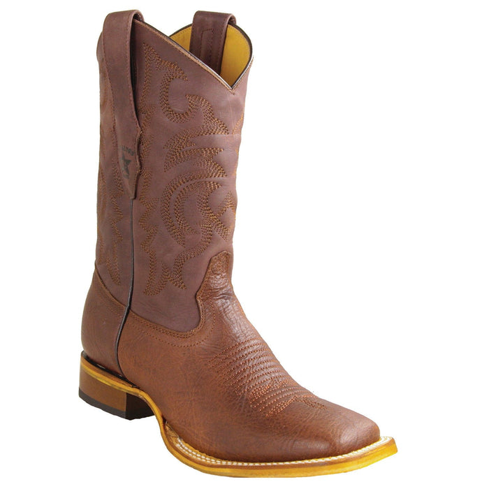 Men's Genuine Bull Shoulder Skin Rodeo Wide Square Toe Boots Brown Color - Los Altos Boots - Brown