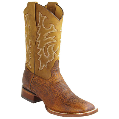 Men's Genuine Bull Shoulder Skin Rodeo Wide Square Toe Boots Grasso Honey Color - Los Altos Boots - Grasso Honey