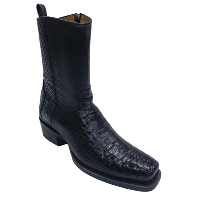 Men's Genuine Caiman Belly Skin 7x Toe Short Boots With Zipper Black Color - Los Altos Boots
