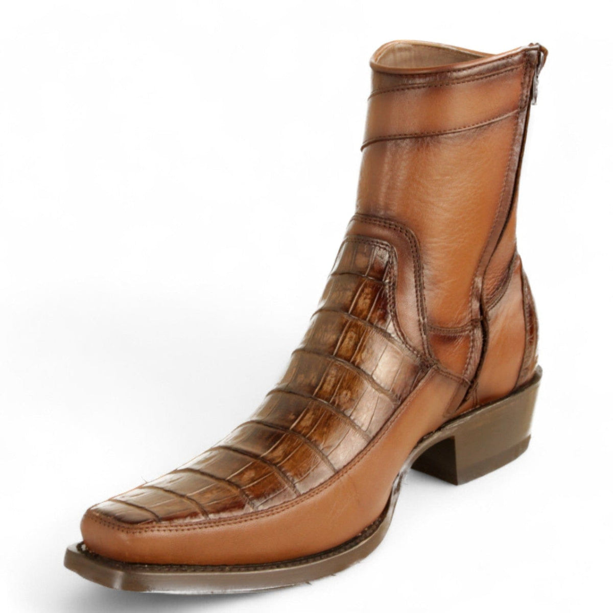 Men's genuine Caiman Tail Skin Biker Boots Brown Color