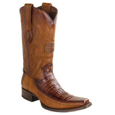 Men's Genuine Caiman Belly Skin European Square Toe Boots Faded Brown Color - Los Altos Boots