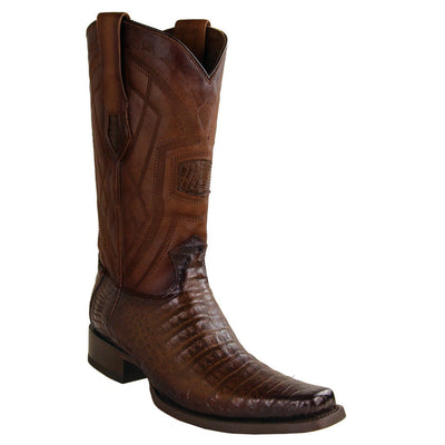 Men's Genuine Caiman Belly Skin European Square Toe Boots Faded Brown Color - Los Altos Boots