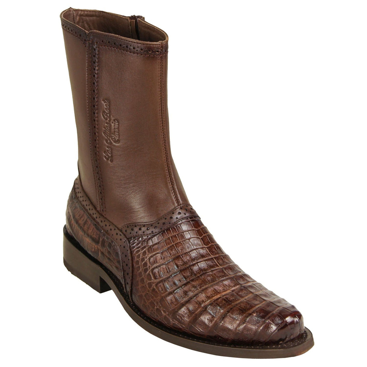 Men's genuine Caiman Tail Skin Biker Boots Brown Color