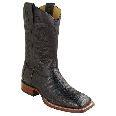 Men's Genuine Caiman Belly Skin Texas Wide Square Toe Boots Black
