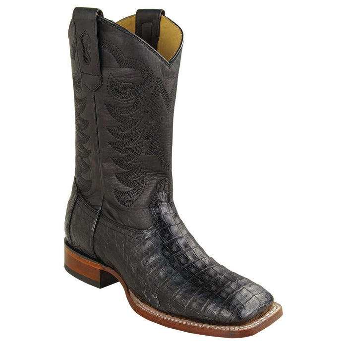 Men's genuine Caiman Tail Skin European Square Toe Short Boots With Zipper Black Cherry Color