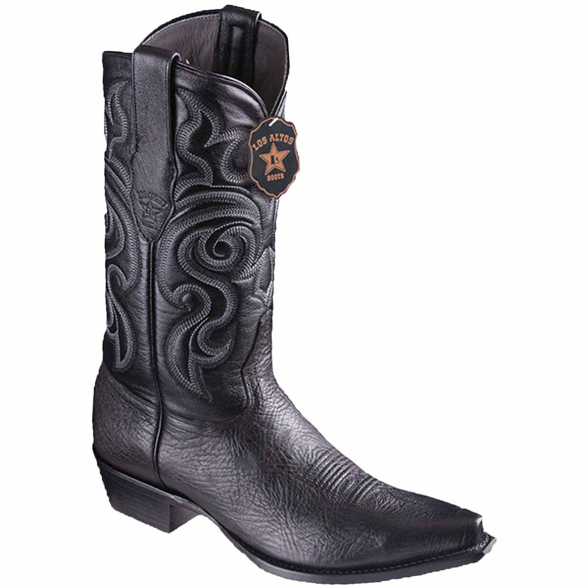 Men's Genuine Bull Shoulder Skin Snip Toe Boots - Los Altos Boots - Black