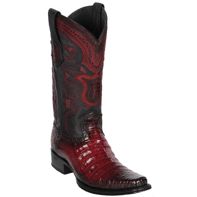 Men's Genuine Caiman Belly Skin European Square Toe Boots Faded Burgundy Color - Los Altos Boots