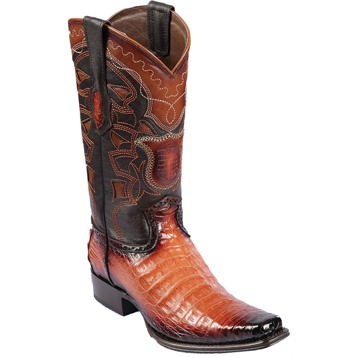 Men's Genuine Caiman Belly Skin European Square Toe Boots Faded Cognac Color - Los Altos Boots