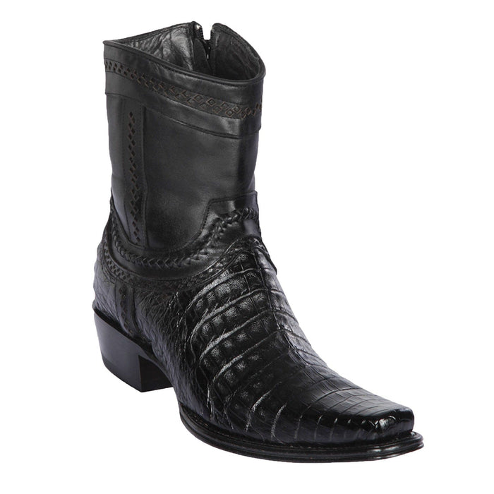 Men's Genuine Caiman Belly Skin European Square Toe Short Boots With Zipper Black Color - Los Altos Boots