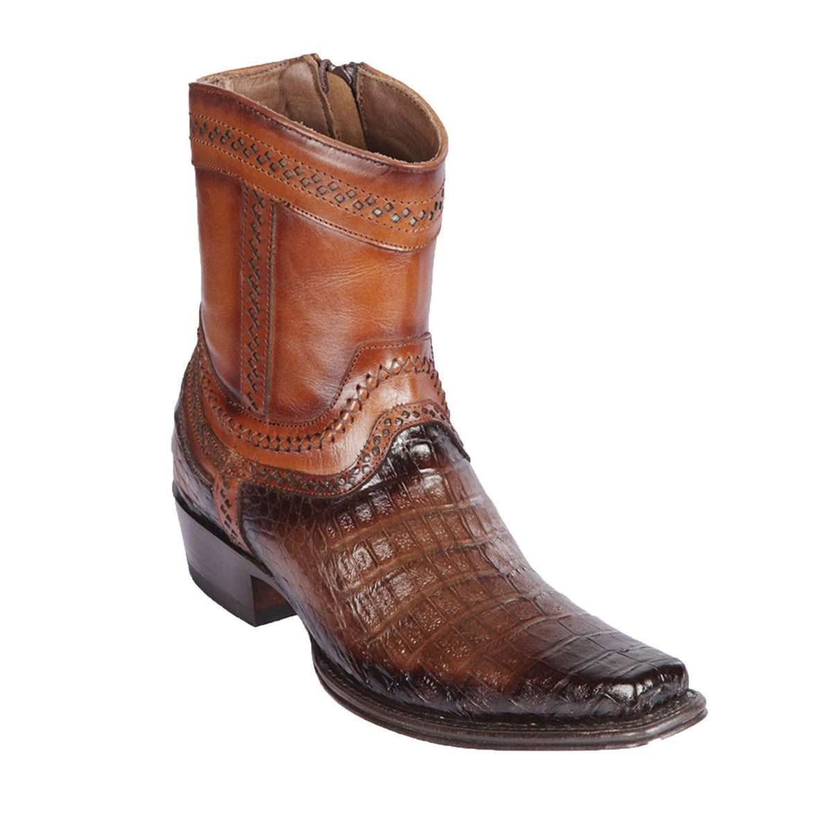 Men's genuine Caiman Tail Skin Biker Boots Brown Color