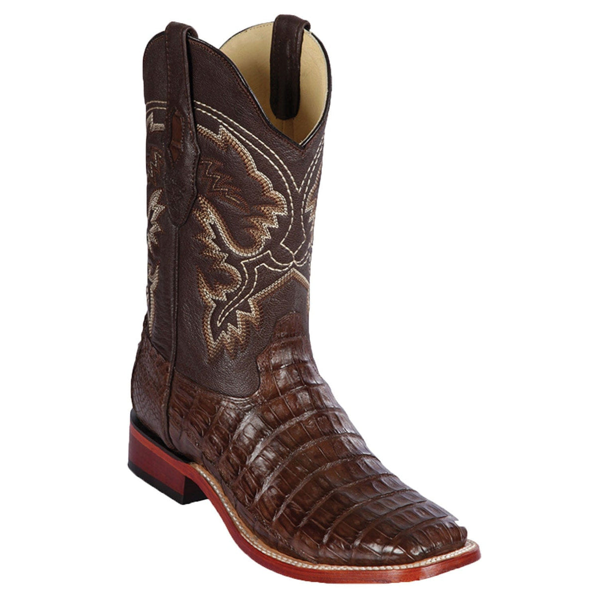 Men's genuine Caiman Hornback Skin Rodeo Wide Square Toe Boots Black Color