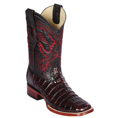 Men's Genuine Caiman Belly Skin Rodeo Wide Square Toe Boots Black Cherry Color - Los Altos Boots