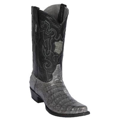 Men's genuine Caiman Tail Skin European Square Toe Boots Faded Burgundy Color