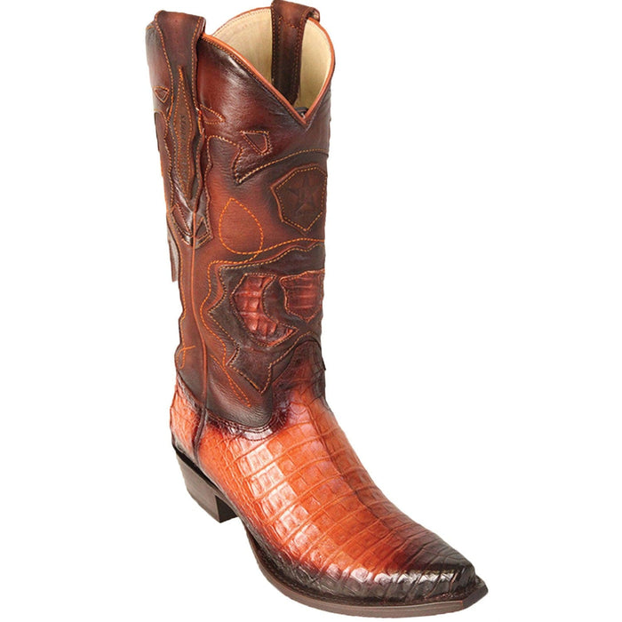 Men's genuine Caiman Tail Skin European Square Toe Boots Black Color