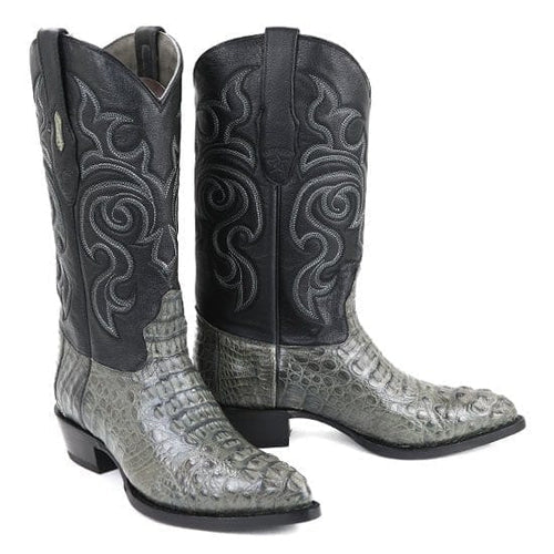Men's genuine Caiman Tail Skin J-Toe Boots Black Cherry Color