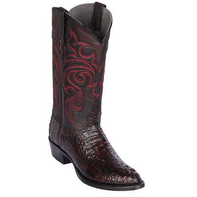 Men's Genuine Caiman Hornback Round Toe Boots Black Cherry