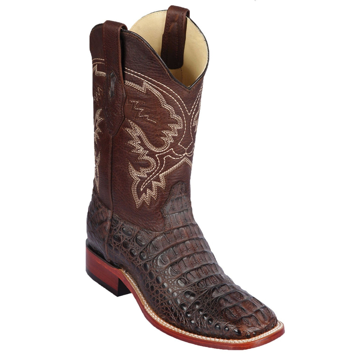 Men's genuine Caiman Hornback Skin Rodeo Wide Square Toe Boots Greasy Colors