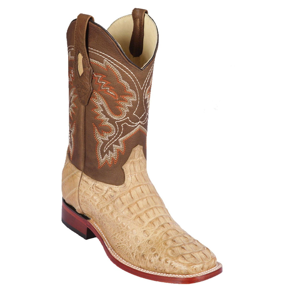 Men's genuine Caiman Hornback Skin Rodeo Wide Square Toe Boots Greasy Colors