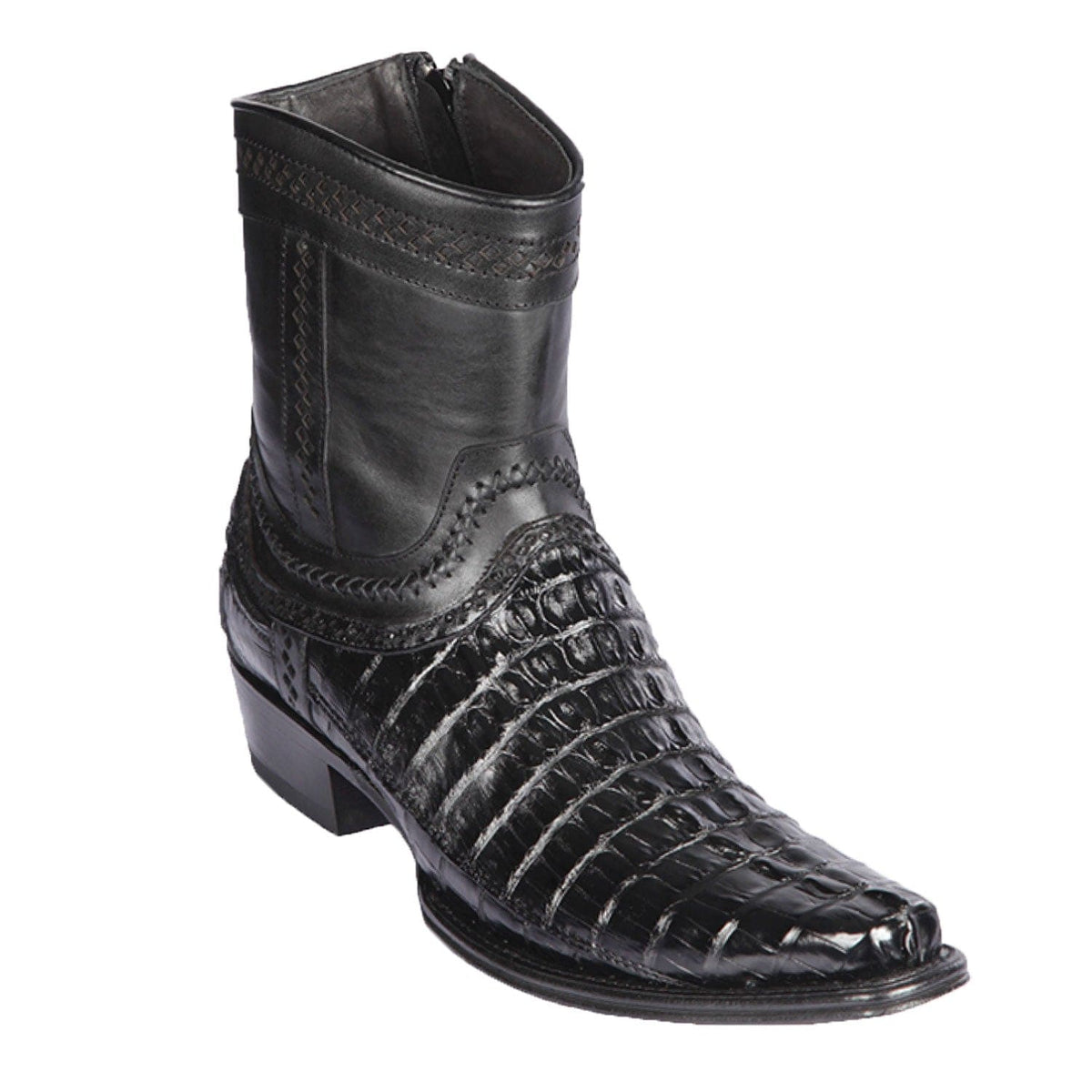 Men's Genuine Caiman Tail Skin European Square Toe Short Boots With Zipper - Los Altos Boots - Black - Size 13