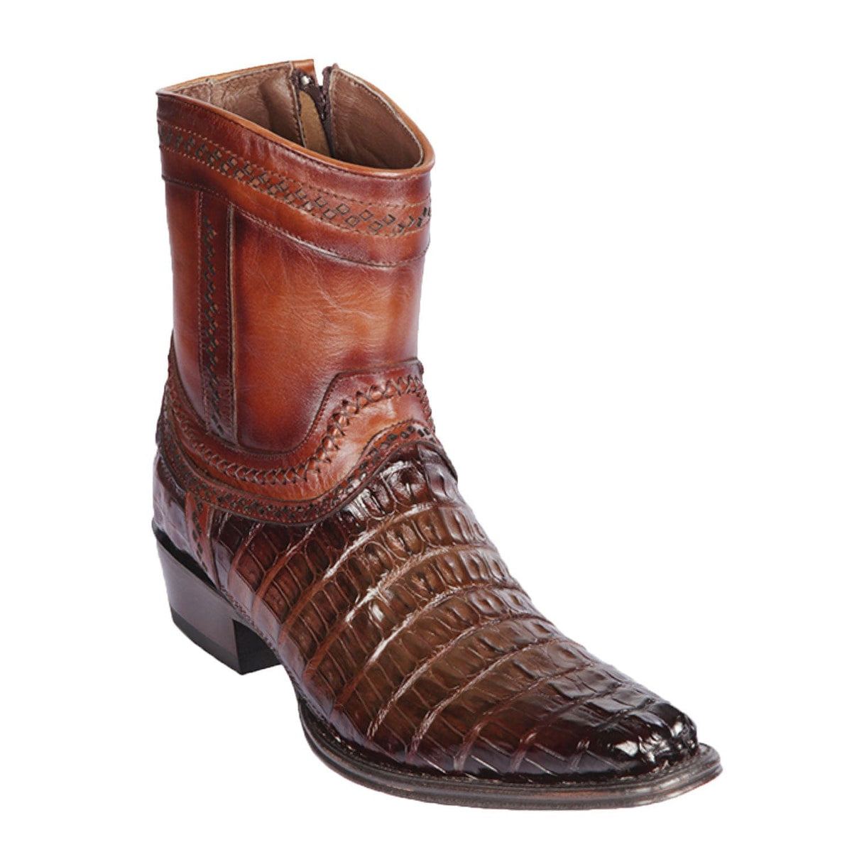 Men's Genuine Caiman Tail Skin European Square Toe Short Boots With Zipper Faded Brown Color - Los Altos Boots - Faded Brown - Size 13