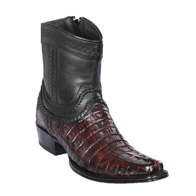 Men's Genuine Caiman Tail Skin European Square Toe Short Boots With Zipper Black Cherry Color - Los Altos Boots - Black Cherry - Size 13
