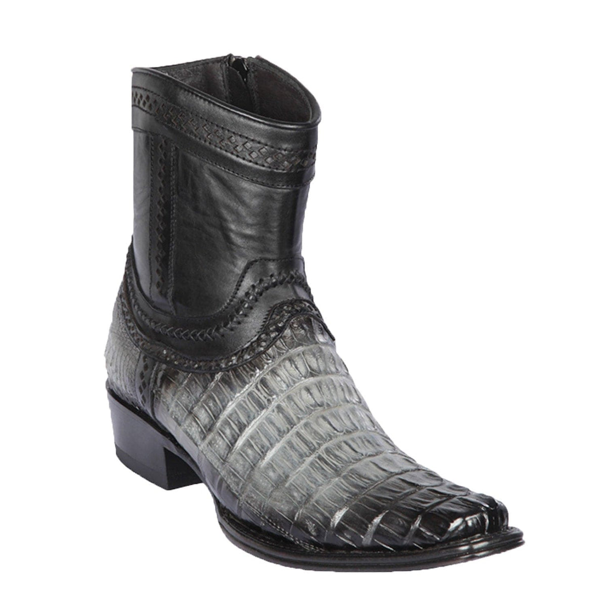 Men's Genuine Caiman Tail Skin European Square Toe Short Boots With Zipper - Los Altos Boots - Faded Gray