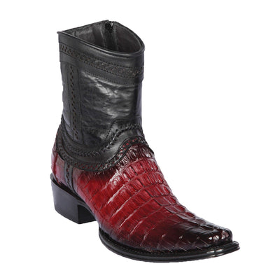 Men's Genuine Caiman Tail Skin European Square Toe Short Boots With Zipper Faded Burgundy Color - Los Altos Boots - Faded Burgundy - Size 13