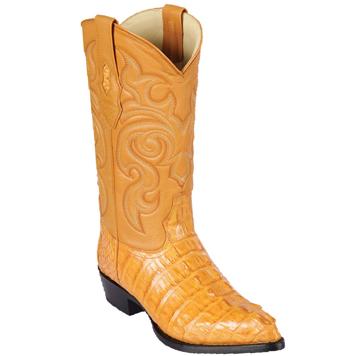 Men's Genuine Caiman Tail Skin J Toe Boots Buttercup Color - Los Altos Boots - Buttercup - Size 15