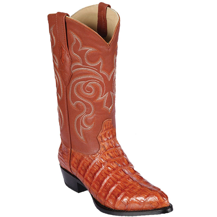 Men's Genuine Caiman Tail Skin J Toe Boots - Los Altos Boots - Cognac