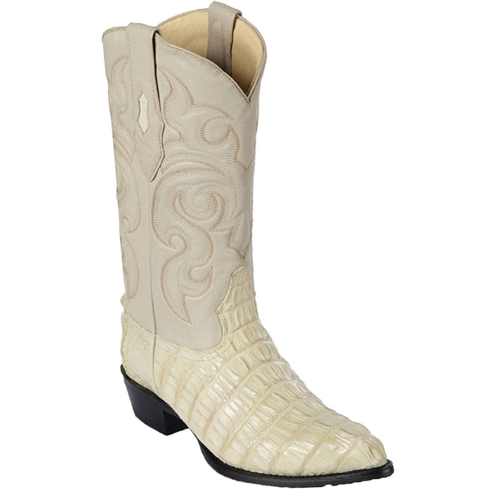 Men's Genuine Caiman Tail Skin J Toe Boots - Los Altos Boots - Winter White