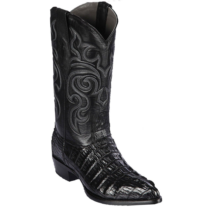 Men's Genuine Caiman Tail Skin J Toe Boots Black Color - Los Altos Boots - Black - Size 15