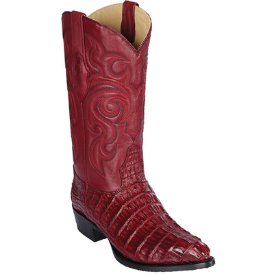 Men's Genuine Caiman Tail Skin J Toe Boots Burgundy Color - Los Altos Boots - Burgundy - Size 14