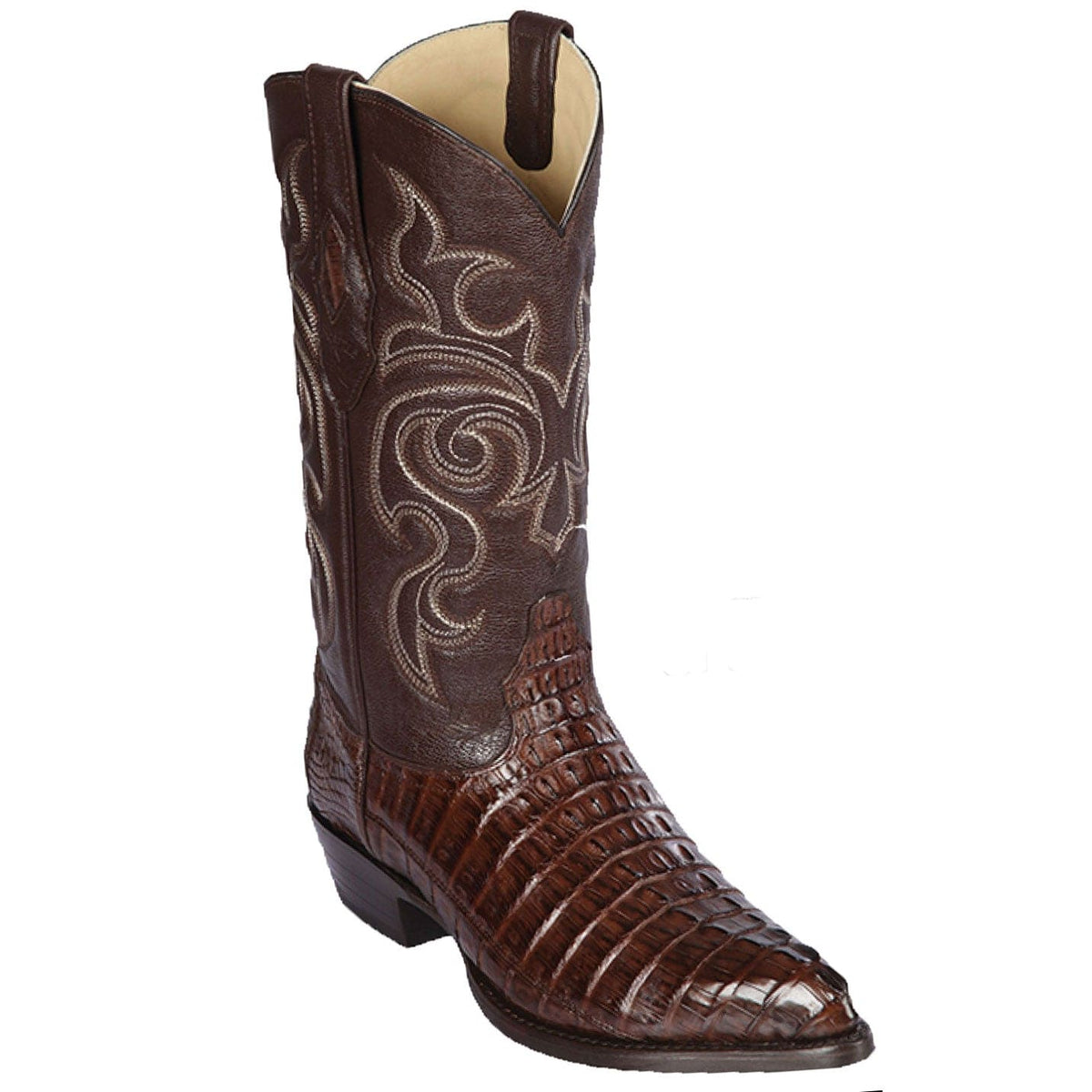 Men's Genuine Caiman Tail Skin J Toe Boots Brown Color - Los Altos Boots - Brown - Size 15