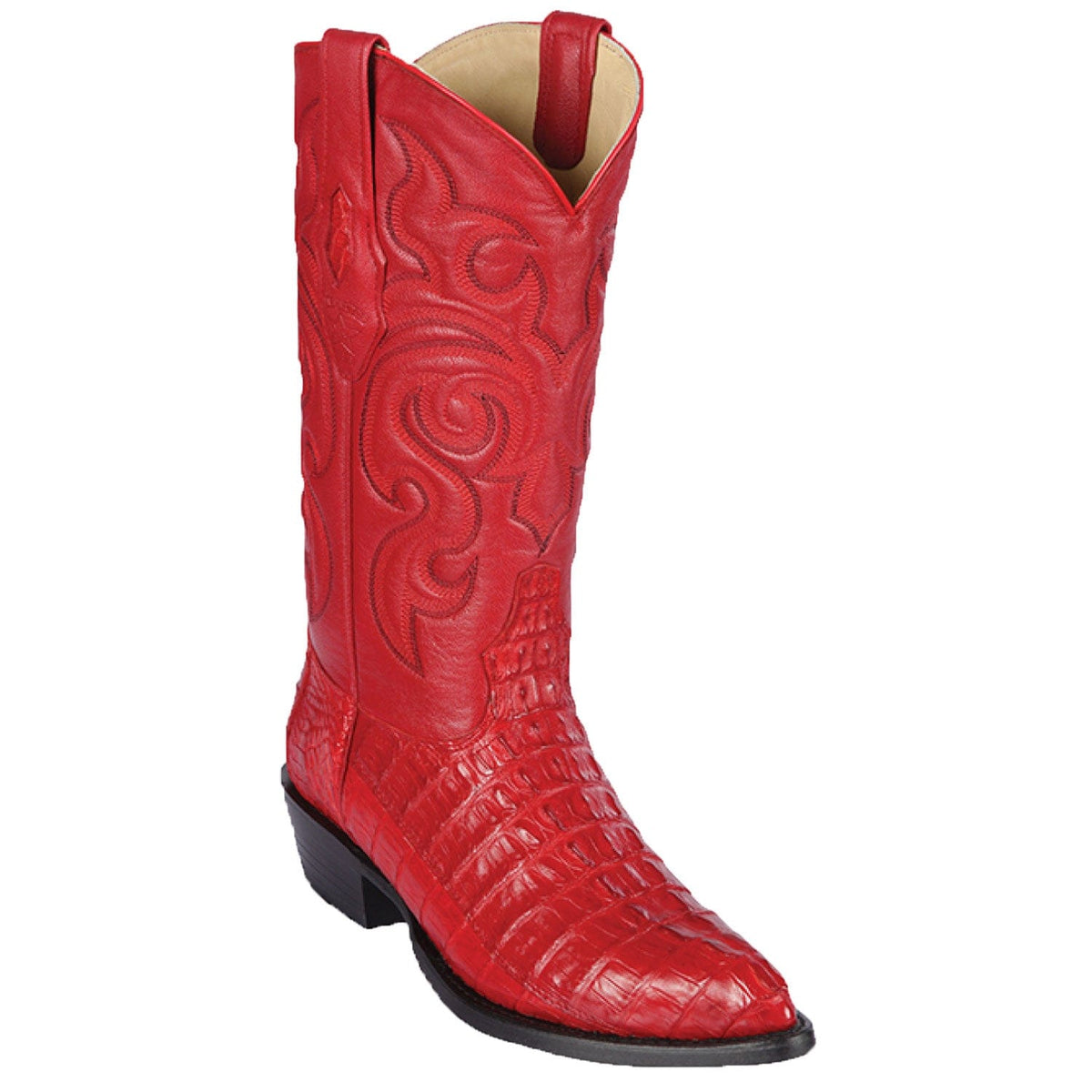 Men's Genuine Caiman Tail Skin J Toe Boots - Los Altos Boots - Red