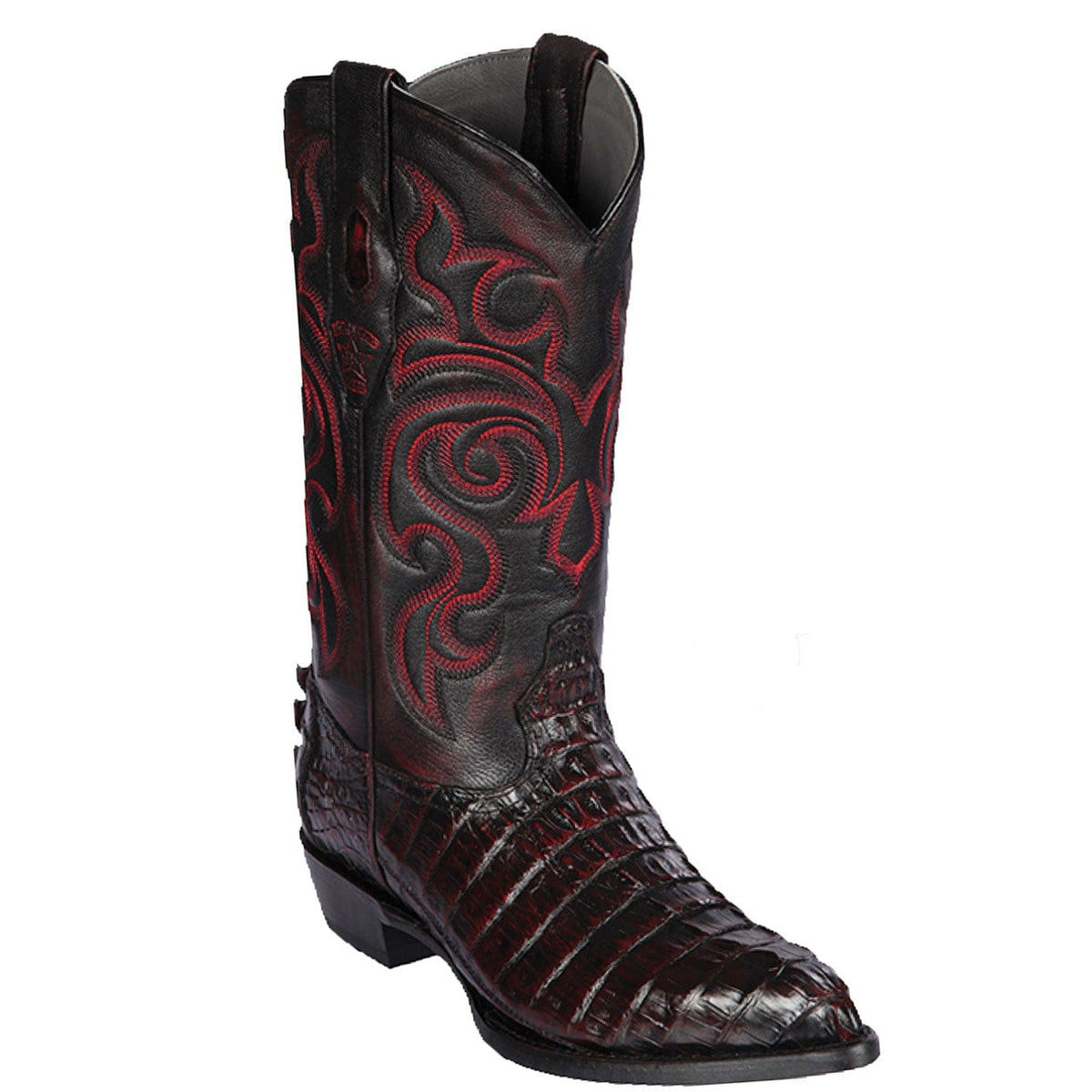 Men's Genuine Caiman Tail Skin J Toe Boots - Los Altos Boots - Black Cherry