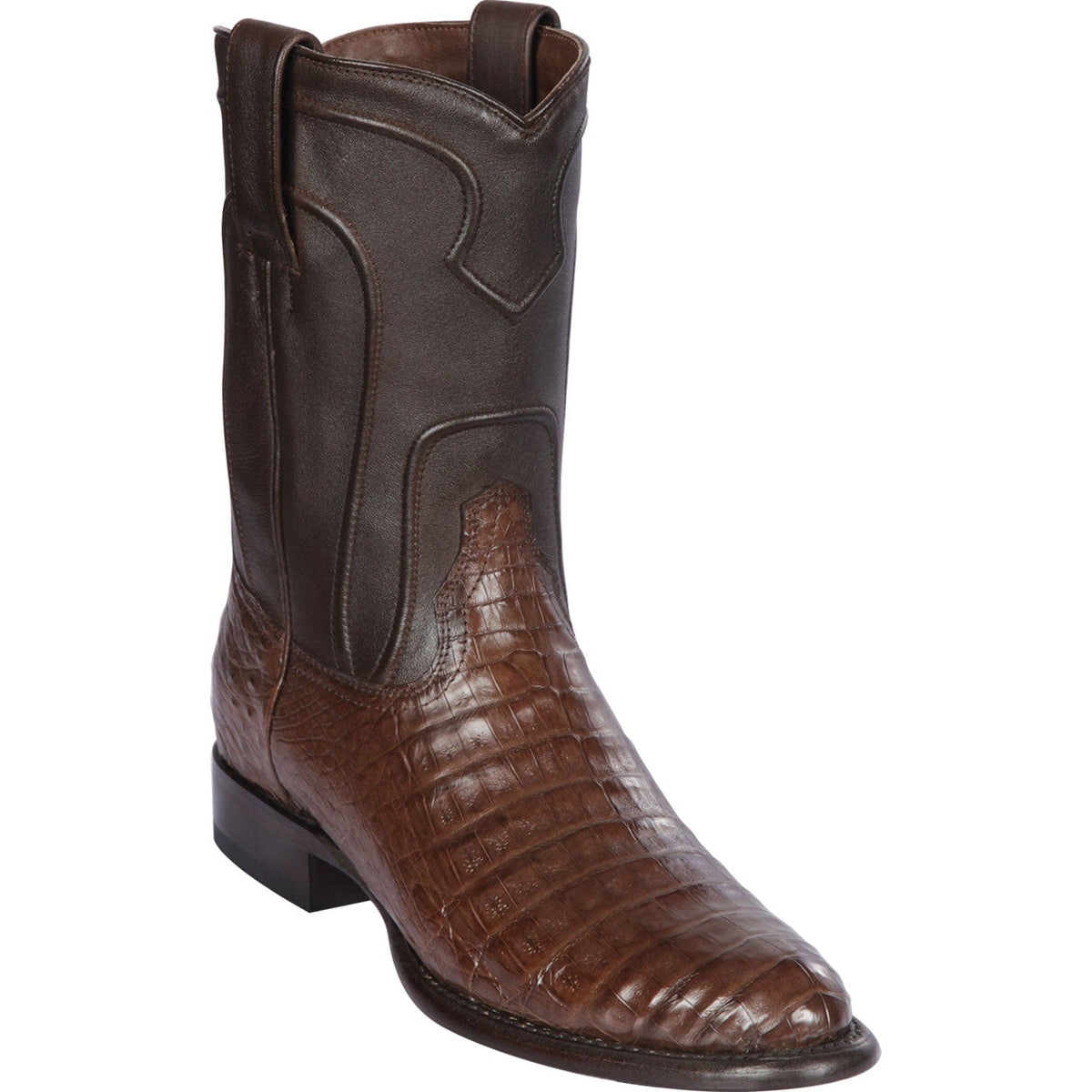 Men's Genuine Caiman Belly Skin Roper Toe Boots Brown