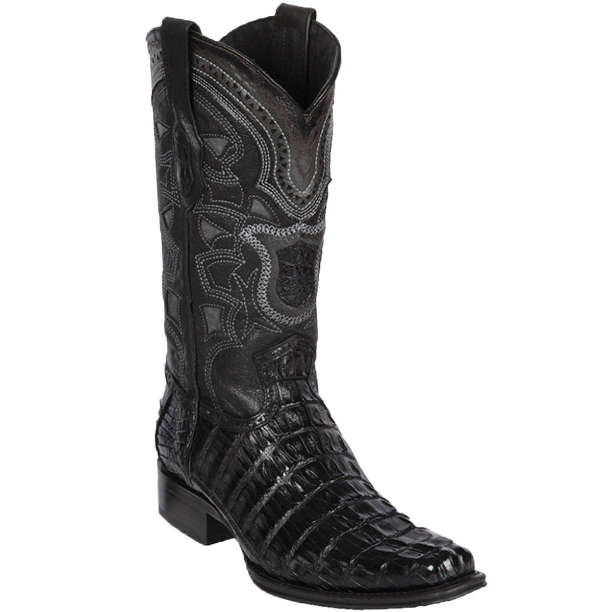 Men's Genuine Caiman Tail Skin European Square Toe Boots - Los Altos Boots - Black - Size 13