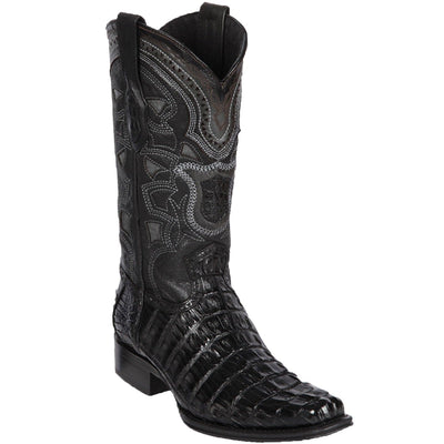 Men's Genuine Caiman Tail Skin European Square Toe Boots - Los Altos Boots - Black - Size 13