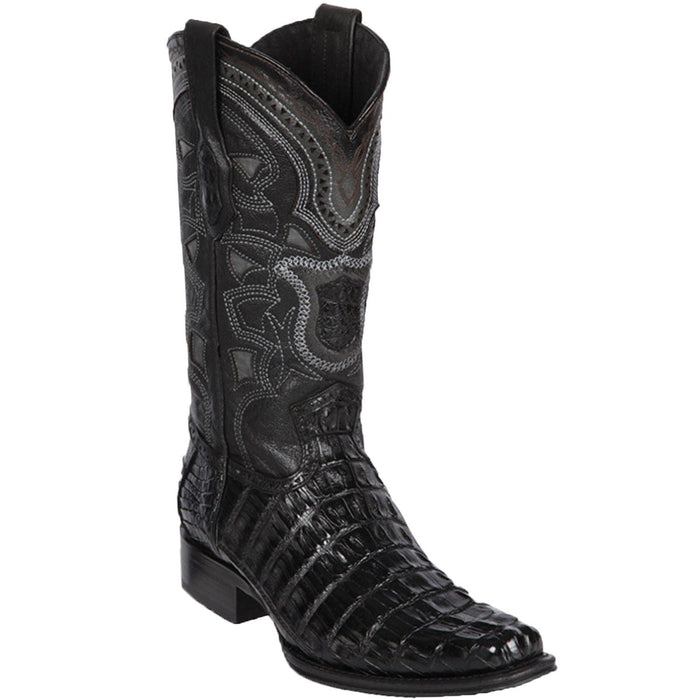 Men's Genuine Caiman Tail Skin European Square Toe Boots Black Color - Los Altos Boots - Black - Size 13