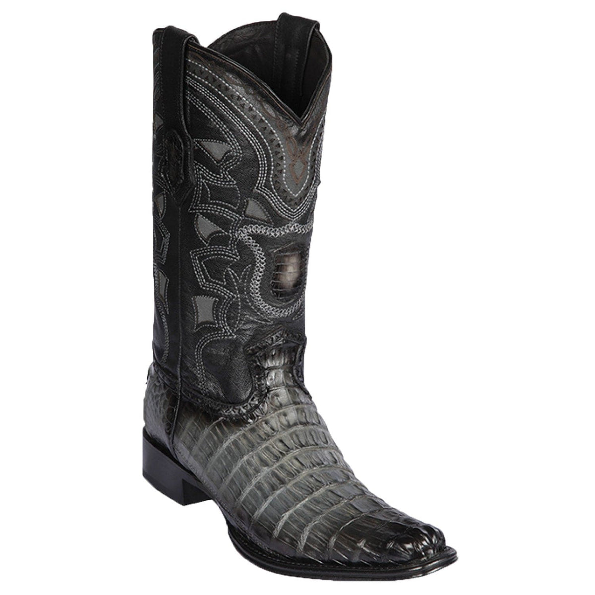 Men's Genuine Caiman Tail Skin European Square Toe Boots - Los Altos Boots - Faded Gray