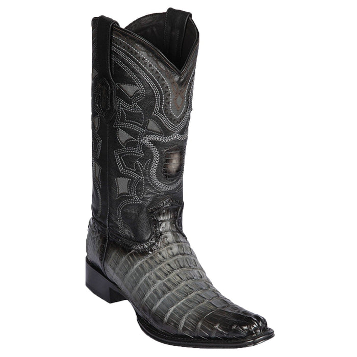 Men's Genuine Caiman Tail Skin European Square Toe Boots - Los Altos Boots - Faded Gray