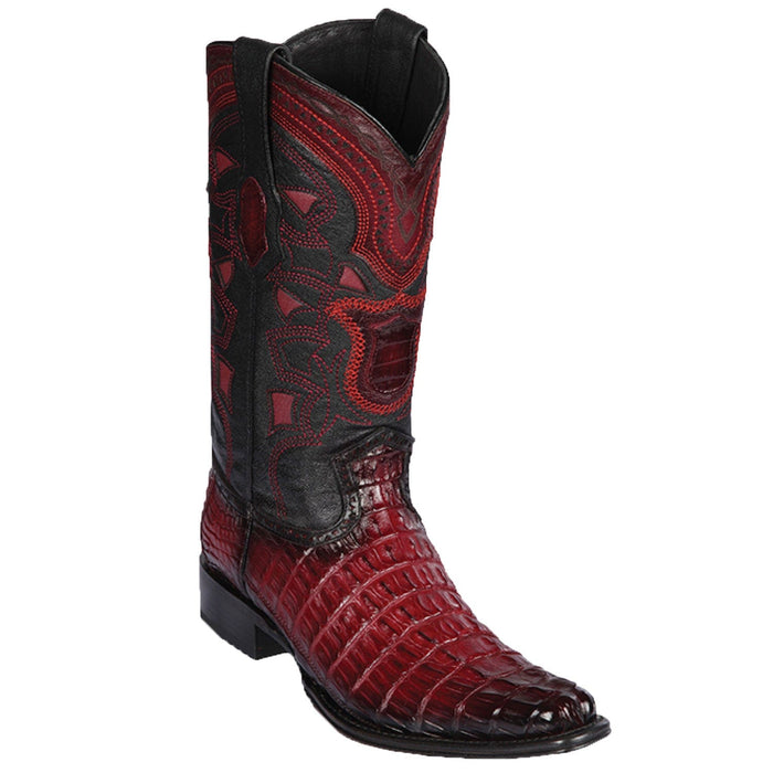 Men's Genuine Caiman Tail Skin European Square Toe Boots Faded Burgundy Color - Los Altos Boots - Faded Burgundy - Size 13