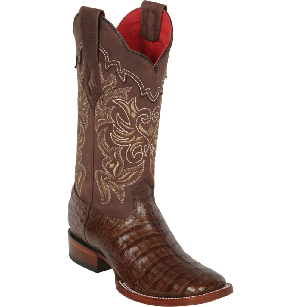 Men's genuine Caiman Tail Skin European Square Toe Short Boots With Zipper Black Color