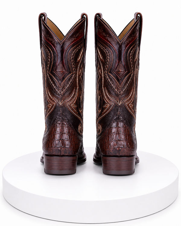 Los Altos Boots Caiman Tail Faded Brown Pointed Toe Cowboy Boots