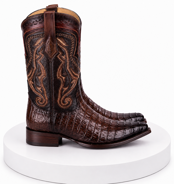 Los Altos Boots Caiman Tail Faded Brown Pointed Toe Cowboy Boots