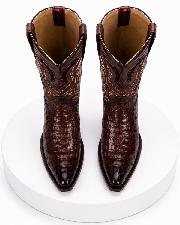 Los Altos Boots Caiman Tail Faded Brown Pointed Toe Cowboy Boots